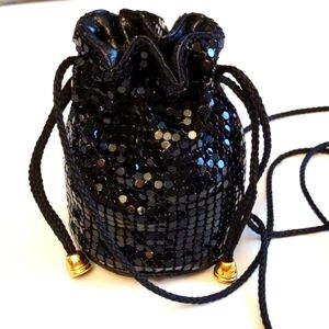 EVENING BAG BLACK MESH SLINKY LONG STRAP